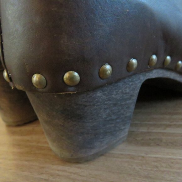 BOSABO Brown Leather Studded Clog Booties Boots Grandma Boho - Size US 6 - Picture 8 of 15